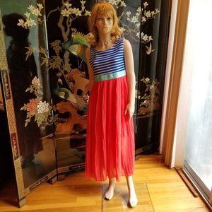 Tween Diva Size 12 Long Blue Striped Sun Dress